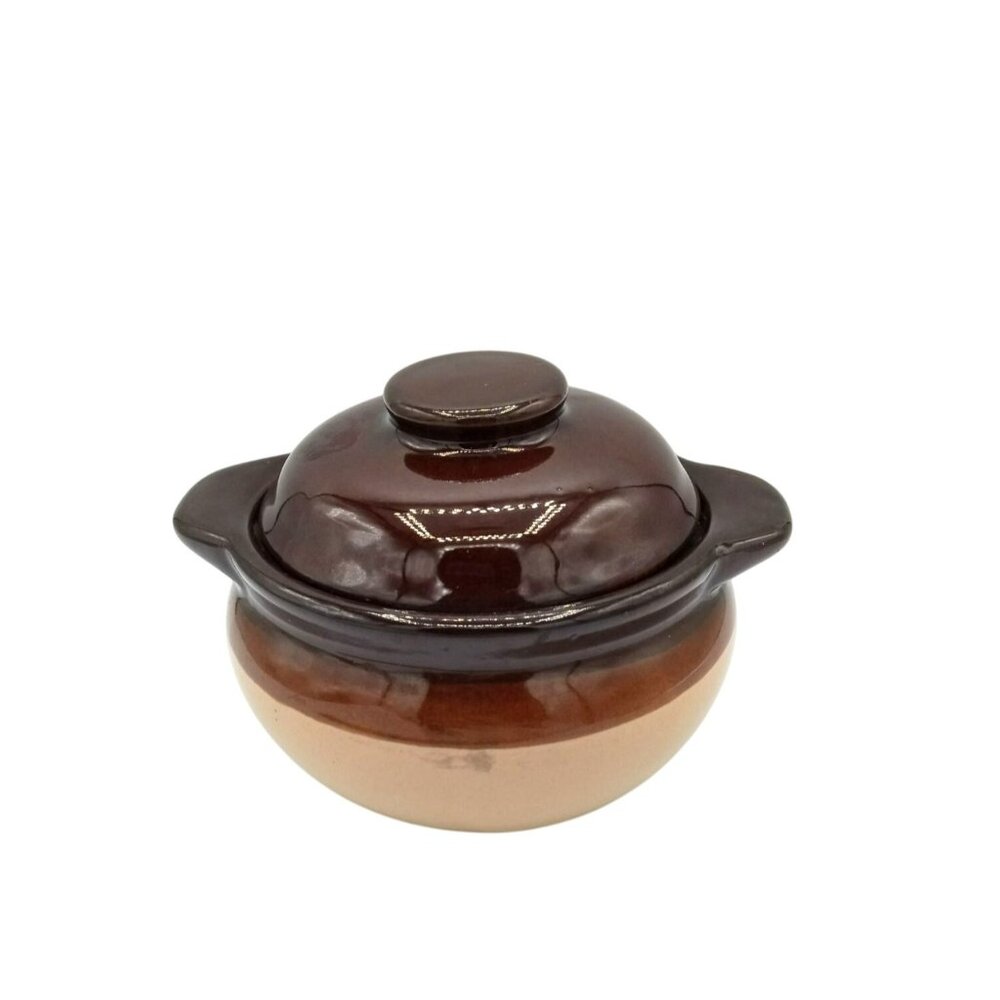 Sugar Bowl Lid Stoneware Brown Tan Beige Glazed Casserole Soup Pot Vintage 1970s